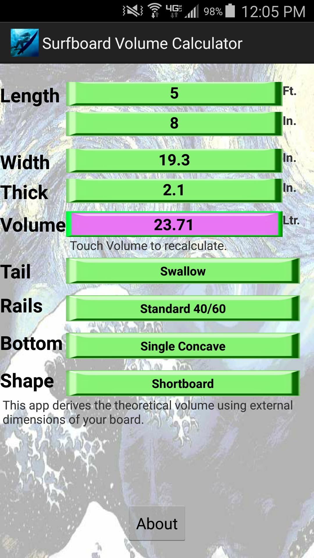 Surfboard Volume Calculator
