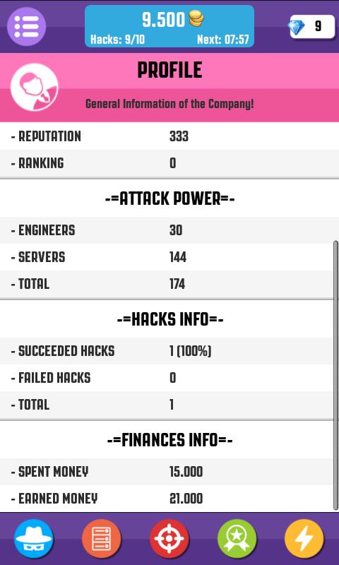 Hacker Game App - Simulation